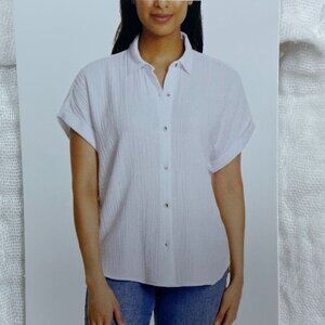 Jessica Simpson Women’s Button Down White Cotton Shirt Medium a1545